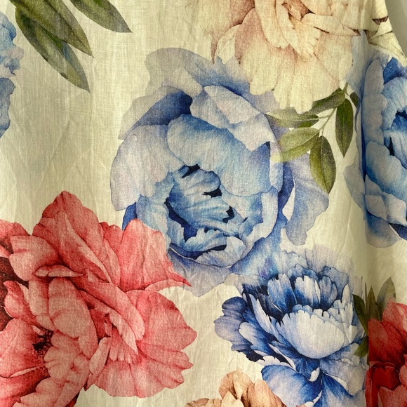 Lungo L’Arno 100% Linen Peony Floral Dress L Sleeveless Made in Italy - Picture 3 of 7